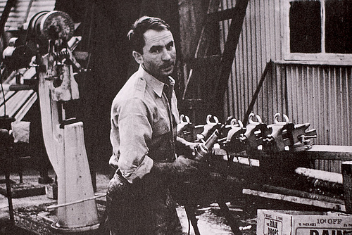 Yvon Chouinard working in his shop in Burbank, 1965 [IMG_2765]